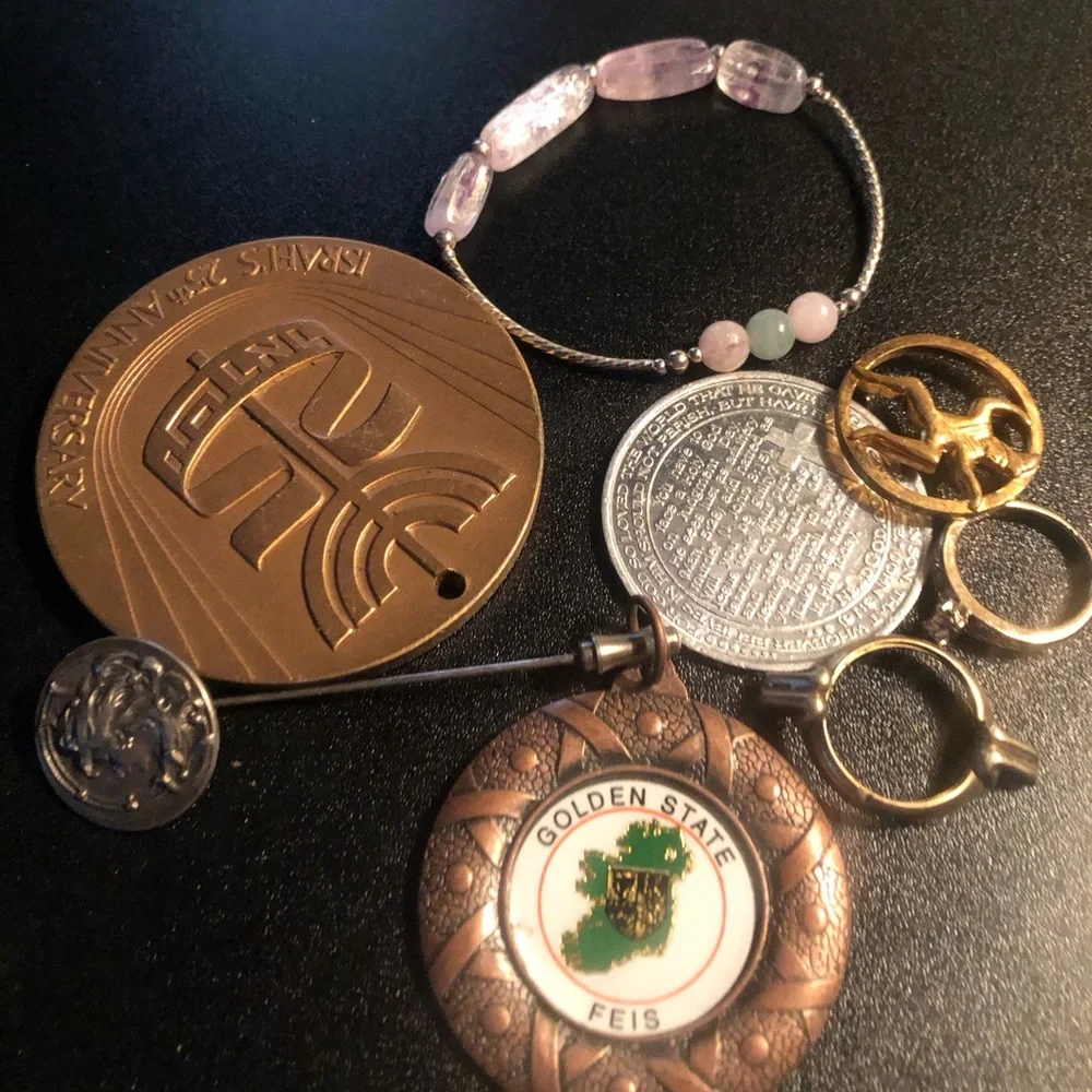 Vintage Coin and Charm Collection with Pink Beaded Bracelet